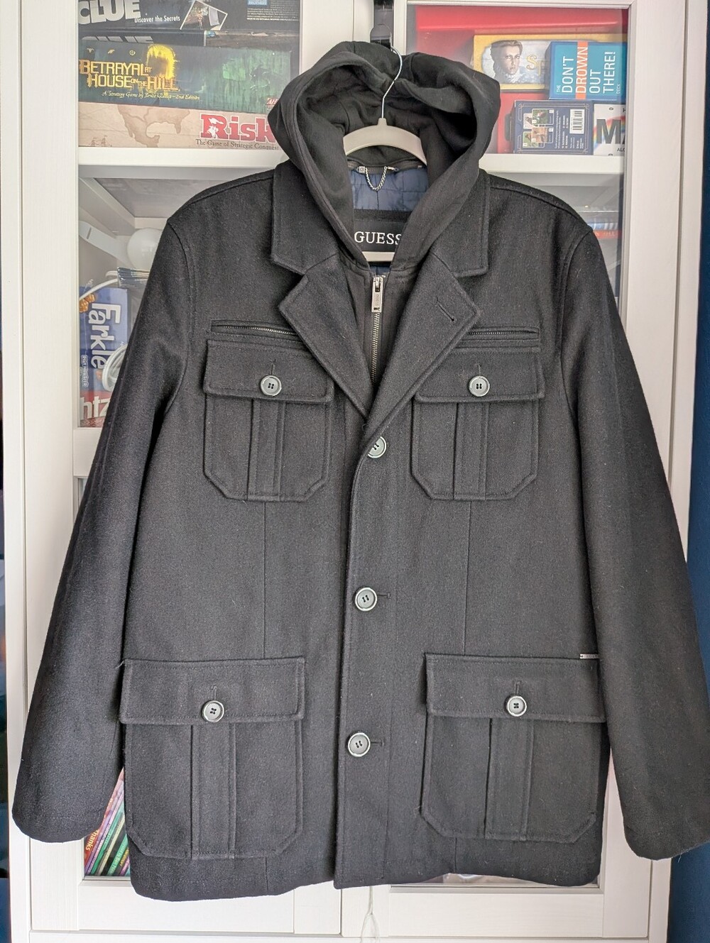 GUESS Wool Blend Layered Field Jacket with Hood 🖤 Size M